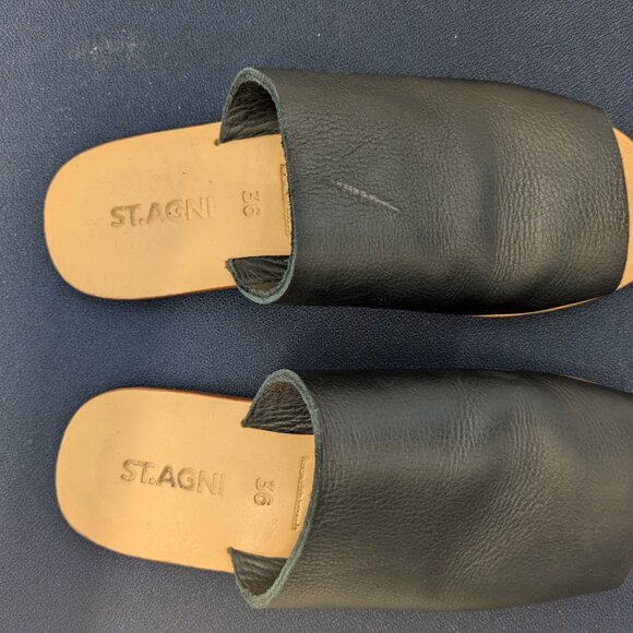 St Agni Leather Slides (Black) - Picture 4 of 14